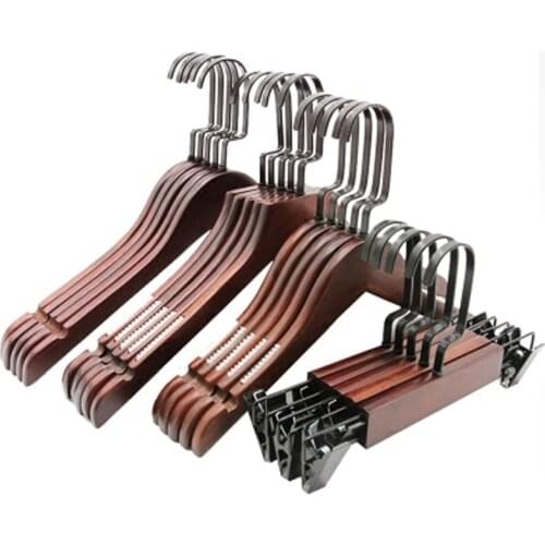 10pcs/lot 38cm/40cm /44cm adult vintage solid wood hangers childrens clothes hanger and trousers clip