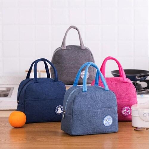 2021 Portable Solid Color Lunch Bag Women Reusable Cold Insulated Cooler Handbags Totes For Work Picnic Travel Casual
