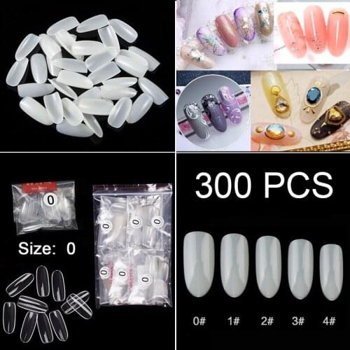 300 Pieces Per Bag Clear False Nail Tips Oval Shape Full Nails For Drawing Nail Design Acrylic Fake Nails Size 0 1 2 3 4 5 6
