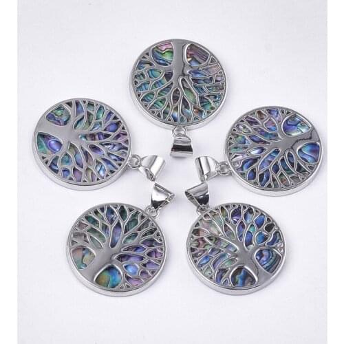 5pcs Flat Round with Tree of Life Pendants jewelry making DIY bracelet necklace findings 37.5x33.5x3mm,Hole: 6x8.5mm F50