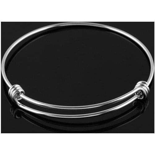 5pcs/lot Stainless Steel DIY Charm Bangle 65mm Jewelry Finding Supplies Expandable Adjustable Wire Bangle Wholesale Women Gift
