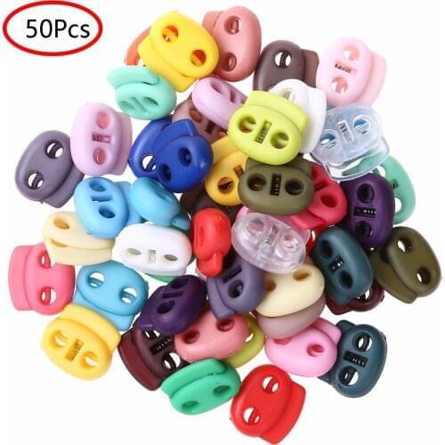 50Pcs Drawstrings Rope Sliding Fastener Buttons Cord Locks End Toggle Double Hole Spring Stopper for Bags Shoelaces Clothing