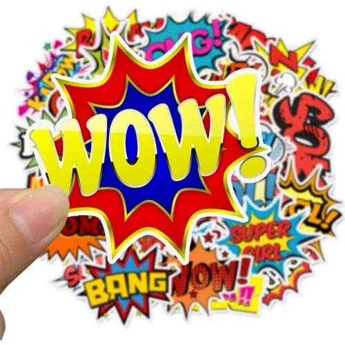 50Pcs/pack Words Stickers OOPS BANG BOOM WOW POW Graffiti Stickers for Laptop Skateboard Fridge Guitar Waterproof Decals Sticker