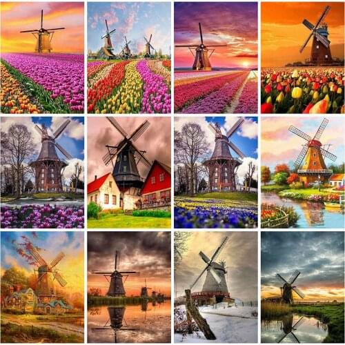Full Drill 5D Diy Diamond Painting Flower Landscape 3D Diamond Embroidery Cross Stitch Windmill Mosaic Handmade Gift Home Decor