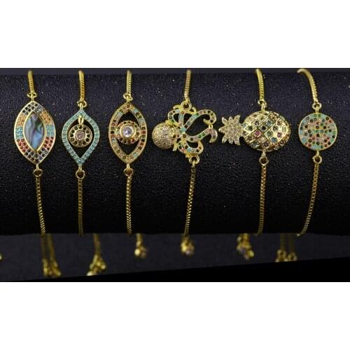 Juya Women Men Fashion Gold//Rose Gold Adjustable Chains Rainbow Crystals Greek Evil Eye Octopus Pineapple Charm Bracelets