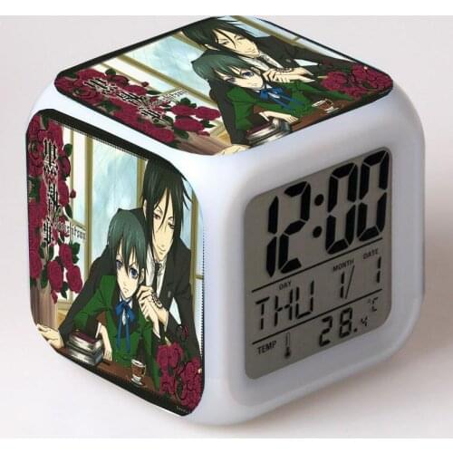 Anime Black Butler Cartoon LED 7 Color Flash Digital Alarm Clocks Night Light Bedroom Desk Clock despertador Alarm-Clock