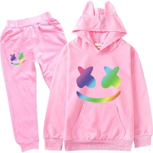 DJ Marshmello Spring And Autumn Fashion Hoodie Boys And Girls Bag Hoodie + Casual Trousers Childrens Wear Set