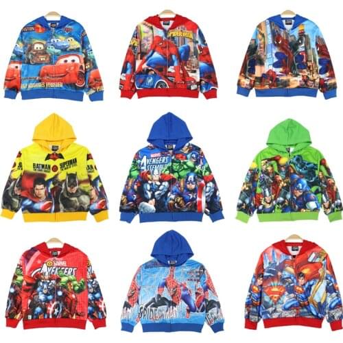 Disney 2021 New Boy Jacket Avengers Spring And Autumn Childrens Hooded Baby Kids Coat Fashion McQueen Anime Spiderman 2-8 Y