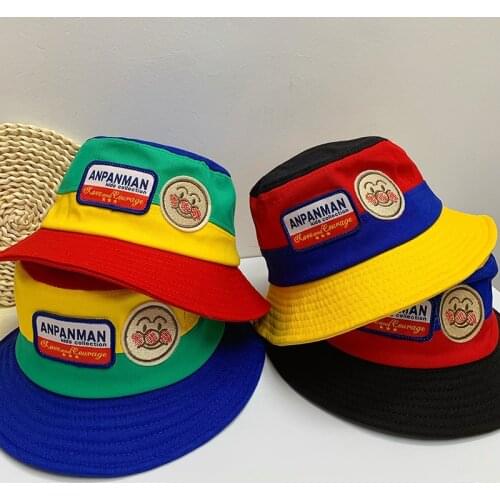 2021 Spring Autumn Childrens Hat Childish Anpanman Patch Fashion Japanese and Korean Style Contrast Shade Fisherman Baby Hat