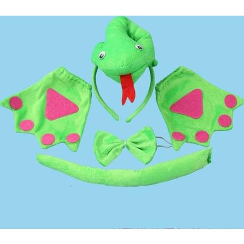 Kids Boy Girl 3D Green Snake Headband Tail Tie Claws Gloves Props Animal Cosplay Costume Halloween Party Favor