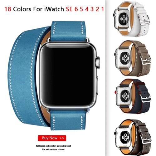 Double circle Leather Bracelet For Apple Watch Band 6 SE 5 4 40/44mm Belt Wristband Strap For iWatch Series 3 38/42mm Watchbands