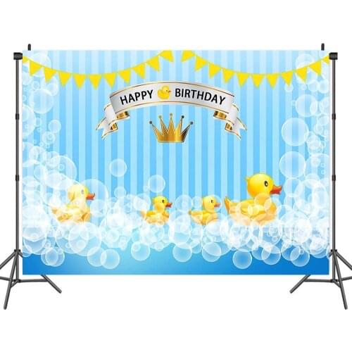 Blue Striped Little Yellow Duck Bubble Photo Backdrops Background Decorations Cartoon Style Portrait Photography Props