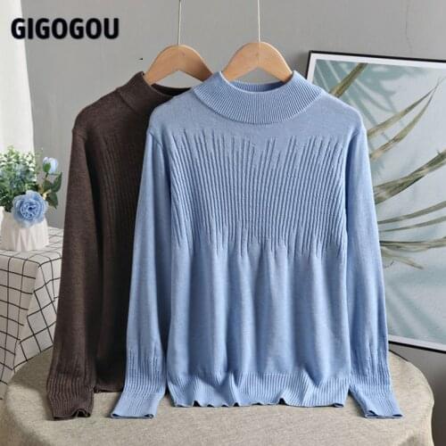 GIGOGOU 20% Wool Sweater Women Basic Solid Pullover Crew Neck Winter Warm Long Sleeve Top Cashmere Christmas Sweaters Haut Femme