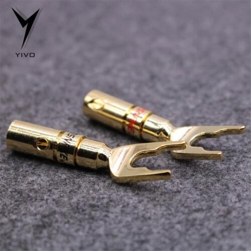 8pcs Hi-end HiFi Gold Plated Y spade U type Audio Jack Male Banana Plug Plugs Speaker connectors Horn plug
