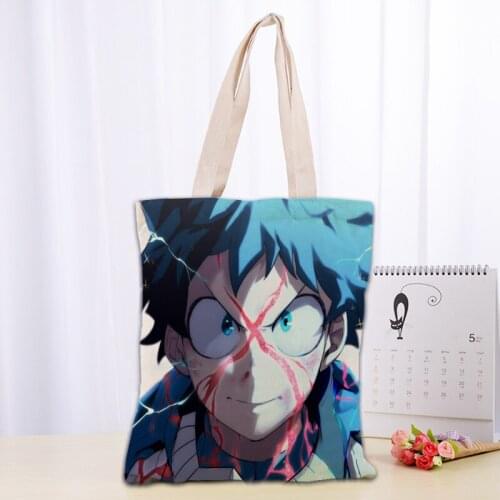 Custom My Hero Academia Tote Bag Reusable Women Canvas Shoulder Bag Handbag Shoulder Pouch Foldable Canvas Shopping Bags