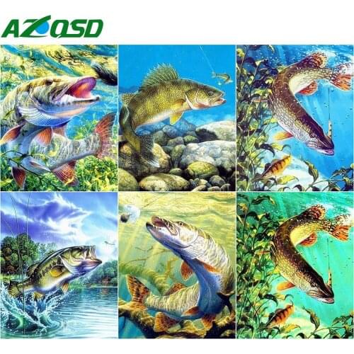 AZQSD Painting By Numbers Fish Drawing On Canvas Home Decoration Coloring By Numbers Animal Acrylic Paint Handmade Gift