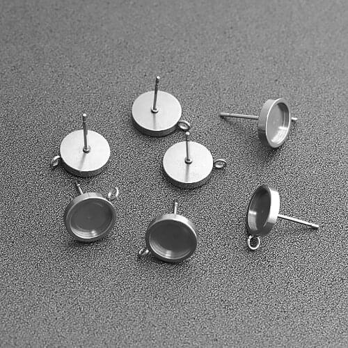 Xinyao 20pcs/lot Stainless Steel Glue-on Ear Studs 6mm 8mm 10mm 12mm Round Pad Base Setting for DIY Jewelry Findings