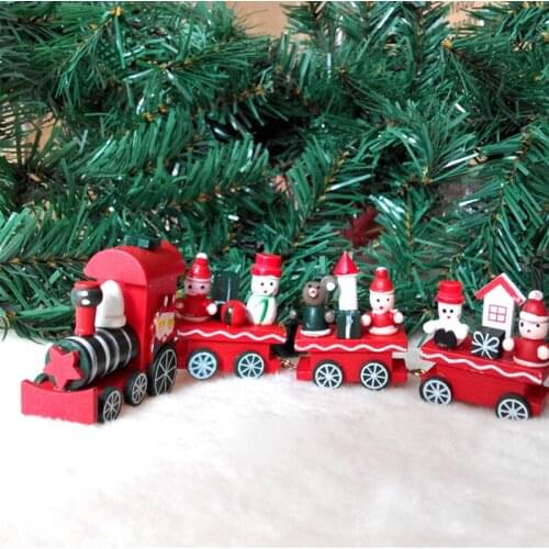 Hot Lovely Cute Red Charming 4 Piece little train Wood Merry Christmas Train Ornament Decoration Decor Gift Free Shipping