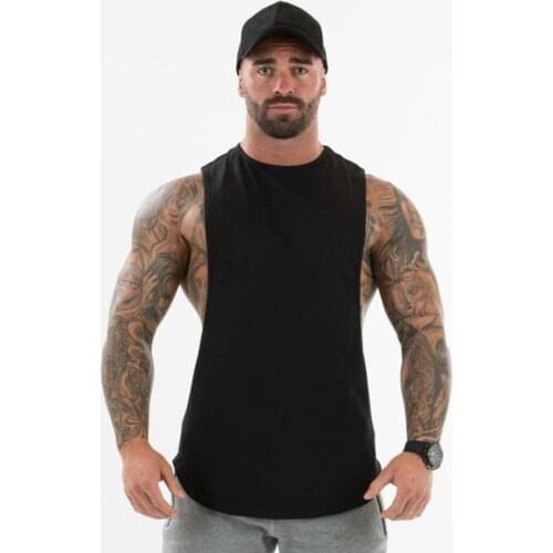 Bodybuilding Clothing Plain Fitness Mens Flow Cut Off T-shirts Dropped Armholes Gym Tank Top Men Workout Sleeveless Vest Tanktop
