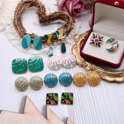 Fashion Personality Earrings Colourful Drip Glaze Graffiti Asymmetric Dangle Brincos Exquisite Retro Sweet Enamel Painting Party