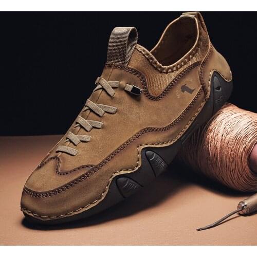 Mens Casual Shoes Suede Genuine Leather Outdoor Waterproof Mens Sneakers Non-slip Mens Driving Shoes Breathable Walking Flats
