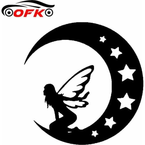 OFK 12.5CM*12.9CM Cartoon Cute Girl Vinyl Decal Car Sticker Star with Moon Black/Silver