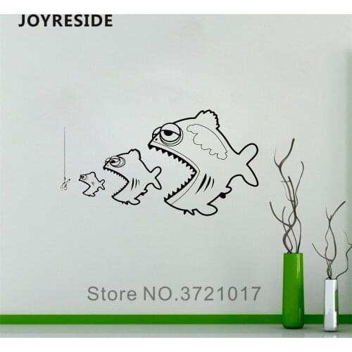 JOYRESIDE Fish Survival Animals Wall Fishing Decal Vinyl Sticker Decor Family Kids Room Bedroom Living Room Animal Murals A328