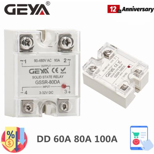 GEYA SSR 60A 80A 100A Solid State Relay DC control AC with Pastic Cover 100A SSR