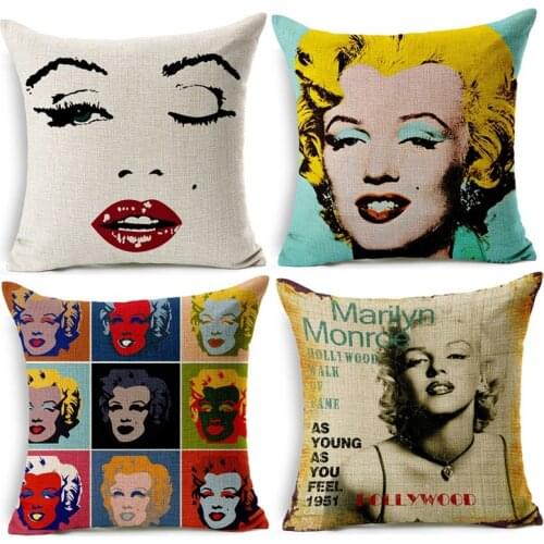 Pop Art Marilyn Monroe Printed Cushion Cover Vintage Home Decorative Sofa Coffee Car Chair Throw Pillow Case Almofada Cojines