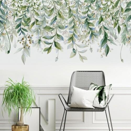 Plant Green Leaves Wall Stickers for Living Room Sofa TV Background Room Decoration Art Mural Decals Home Decor Wall Stickers