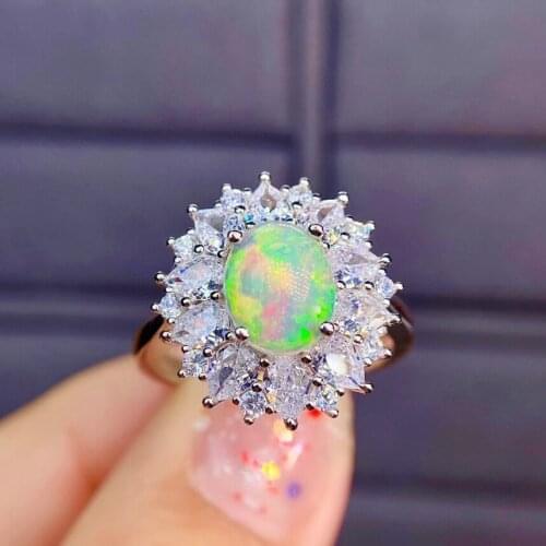 Luxurious round Sun flower Natural Multicolor opal gem Ring S925 Silver Natural Gemstone Ring Womens office gift Rings Jewelry
