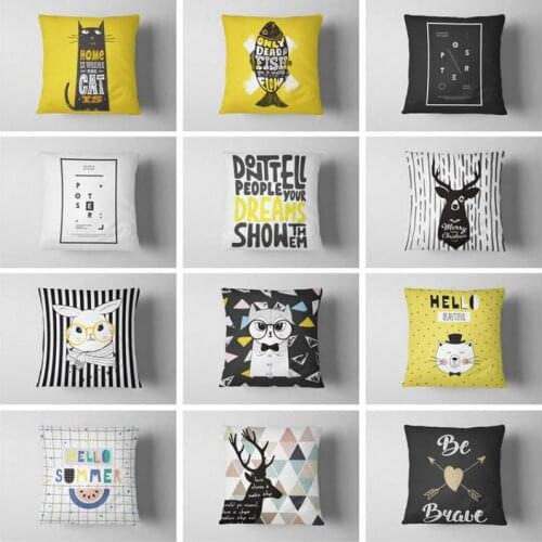 Nordic Style Kids Decoration Cute Cat Cushion Cover Bear Rabbit Merry Christmas Deer Antlers Geometric Pillow Cover For Sofa Car