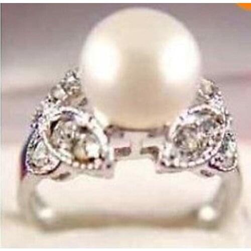 Wedding white Freshwater Pearl&crystal Ring 7-9