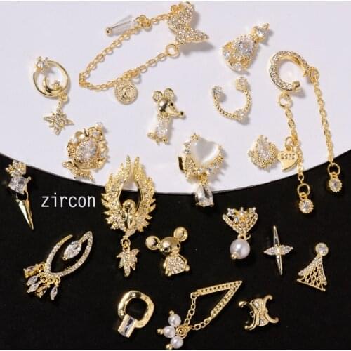 2pcs Luxury Shiny Zircon 3D Nail Art Decorations Diamonds Crystal Golden Noble Alloy DIY Jewelry Manicure Design Accessories