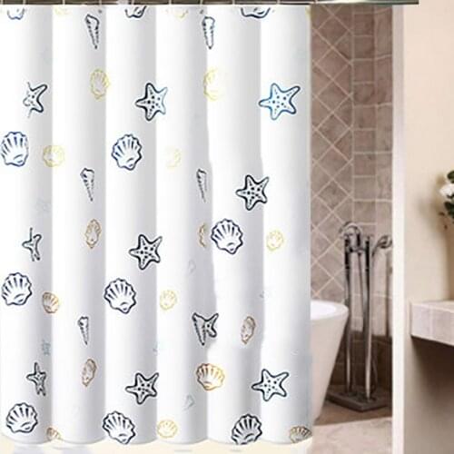 Sea World Printing Polyester Bathroom Curtain Thickening Waterproof Mildewproof Shower Curtains with Plastic Hooks