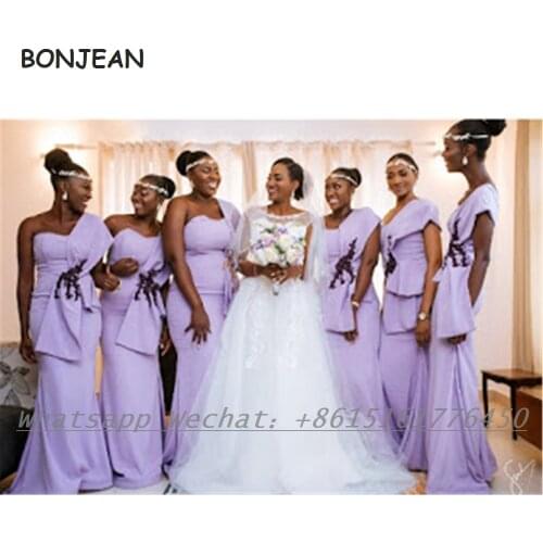 Lavender Bridesmaid Dresses Mermaid 2021 One Shoulder Elastic Satin Bridesmaid Dress African Plus Size for Women Wedding