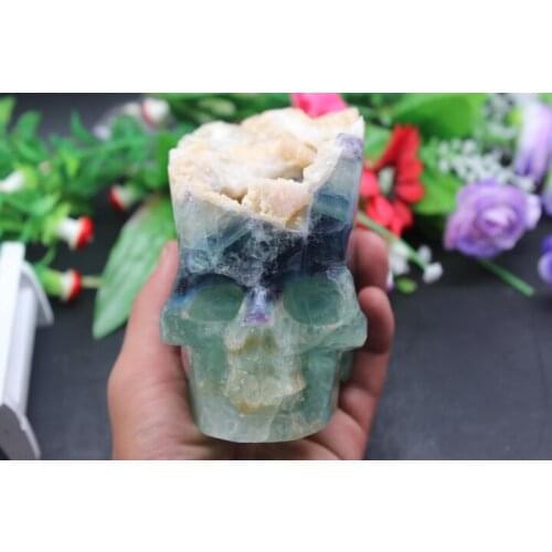 1421 grams of natural quartz crystal fluorite skull to heal A6