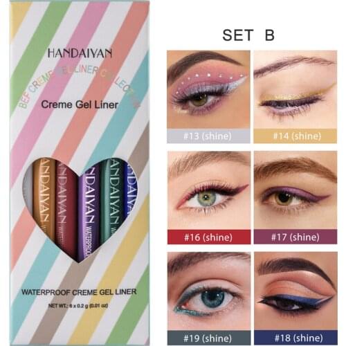 6pcs/set Eyeliner Waterproof Creme Gel Liner Easy To Wear Make Up Matte Eye Liner Colorful Neon White Gold Shadow Cosmetics Set