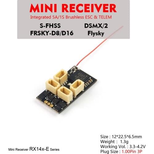 AEORC RX14X-E series Mini Micro RX 5CH Receiver Integrated 1S 5A brushless ESC With TELEM 1.00pin Connector Plug
