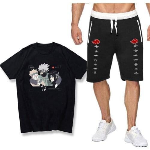 Anime Kakashi Sasuke 2021 new fashion T-shirt sports suit casual wear summer short-sleeved shorts 2-piece set