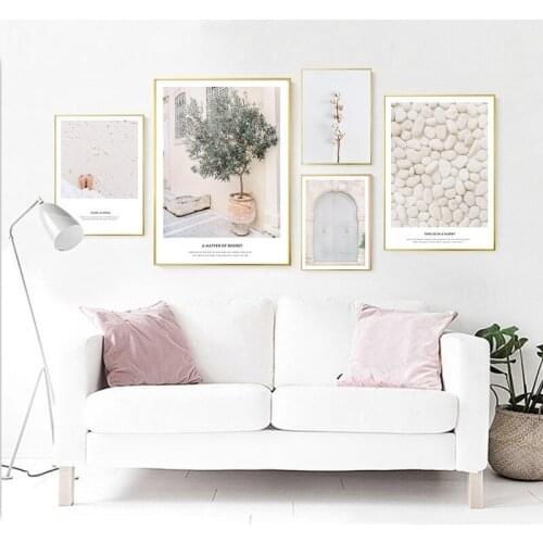 White Architecture House Door Plant Tree Leaves Stone Landscape Canvas Painting Wall Picture Print Poster Living Room Decoration