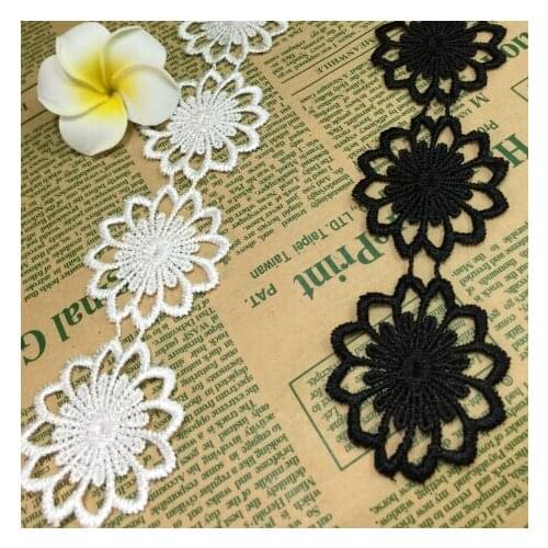 Free Shipping 15yds 4.5cm White Black Elegant Guipure Embroidered Lace Trim Sewing Lace Fabric Crochet Trims Clothes DIY Ribbon