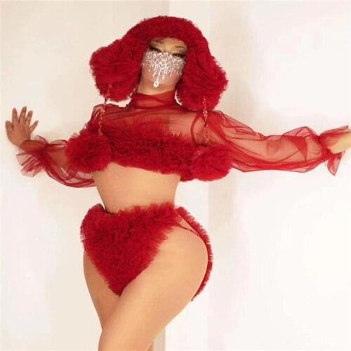 H150 Bodysuit Christmas Eve Leotard Feathers Sexy Performance See-Through Singer Prom Hat Dancer Elastic Stretched Tight Show Dj