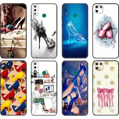 Black tpu Case For Huawei Y9S Y6S Y8S Y5P Y7P Y8P Case For Huawei Y5 lite Prime 2018 Y6 2019 Cover High heels shoes ballerina