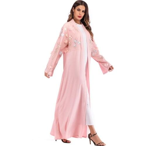 Floral Abaya Kimono Cardigan Dubai Kaftan Islam Muslim Hijab Dress Turkish Islamic Clothing Abayas for Women Oman Djelaba Femme