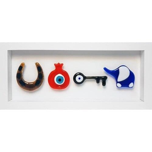 Home Office Wooden Framed Handmade Glass Abundance Of Luck Symbols Frame