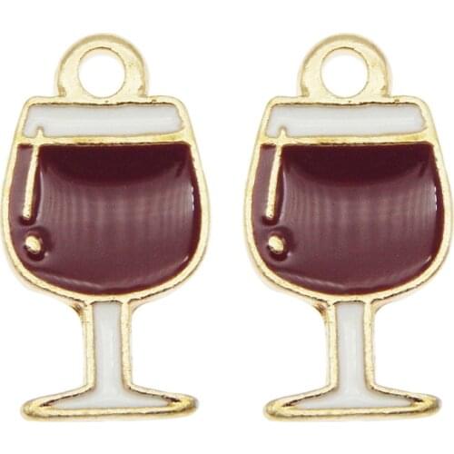 GraceAngie 10pcs/lot Kawaii Alloy Red Wine Glass Earring Charms Enamel Goblet Bracelet Keychain Small Pendant Jewelry Findings
