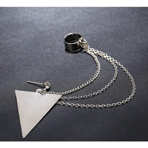 ZLDYOU New Punk Girl Triangle Chain Ear Cuff Women Gifts Zinc Alloy Long Tassel Earcuffs Gold Silver Plated Clip Earring