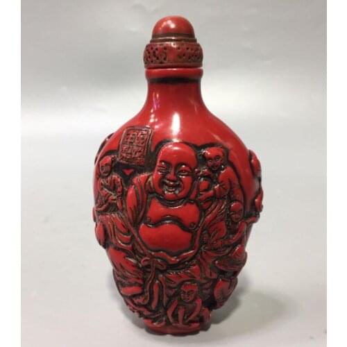 Chinese imitation red coral maitreya Buddha snuff bottle crafts statue