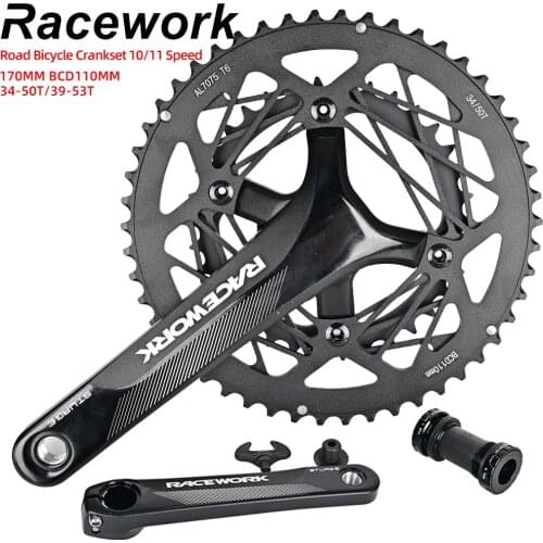 RACEWORK Road Bike Chain Wheel 10/11/12 Speed 110BCD Hollow Double Sprocket 170mm 50-34T 53-39T Bicycle Crank Sprocket with BB